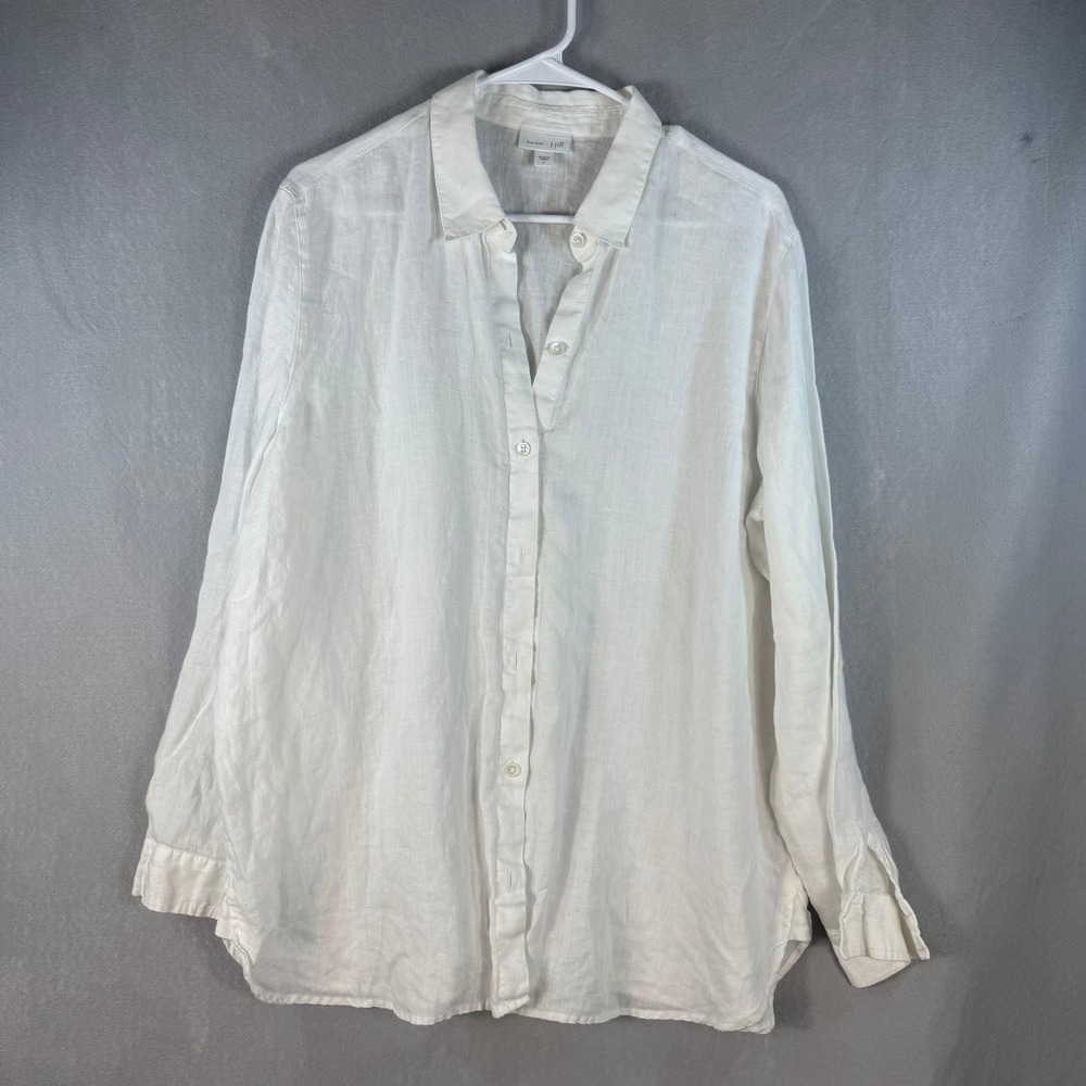 J. Jill Love Linen White Button Down Shirt Long Sleeve 100% Linen Womens Large